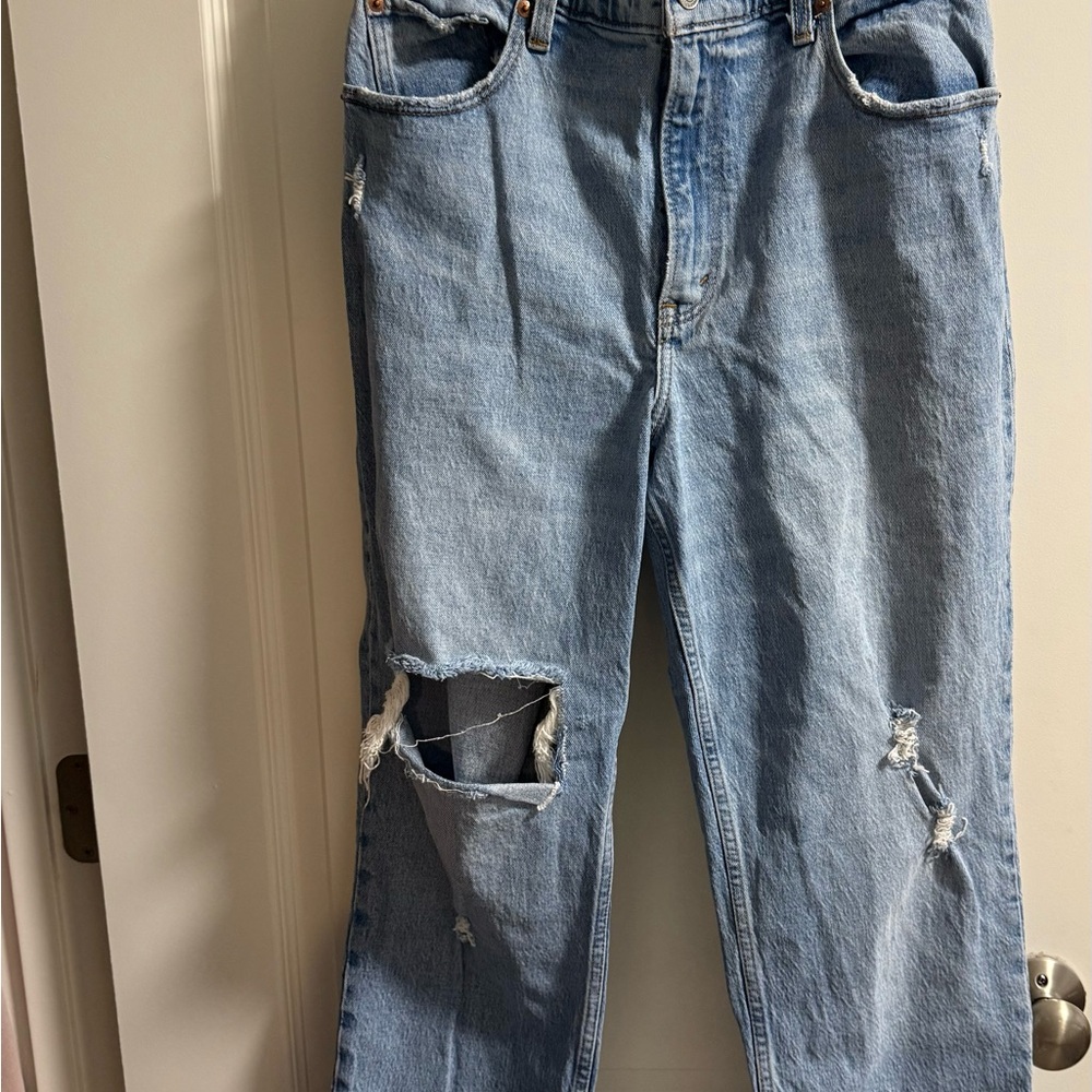Abercrombie & Fitch Women's Light Blue High Rise Distressed Jeans